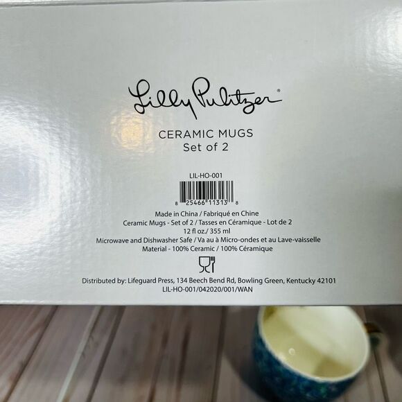 Lilly Pulitzer Blue Gold Tea Coffee Mugs Set Cups New in Box! - Picture 6 of 6